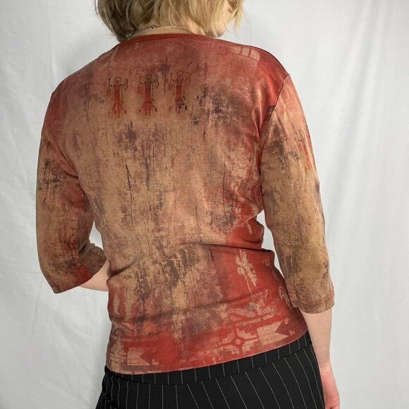 90s/y2k burnt orange printed graphic top - Picture 2 of 4